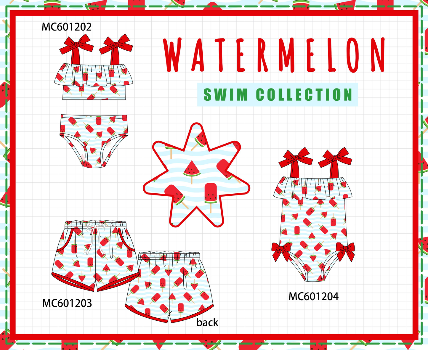 PO79 Red watermelon print stripe swimsuit collection