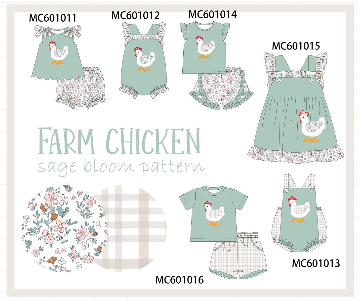 PO79 Sage farm chicken applique floral collection