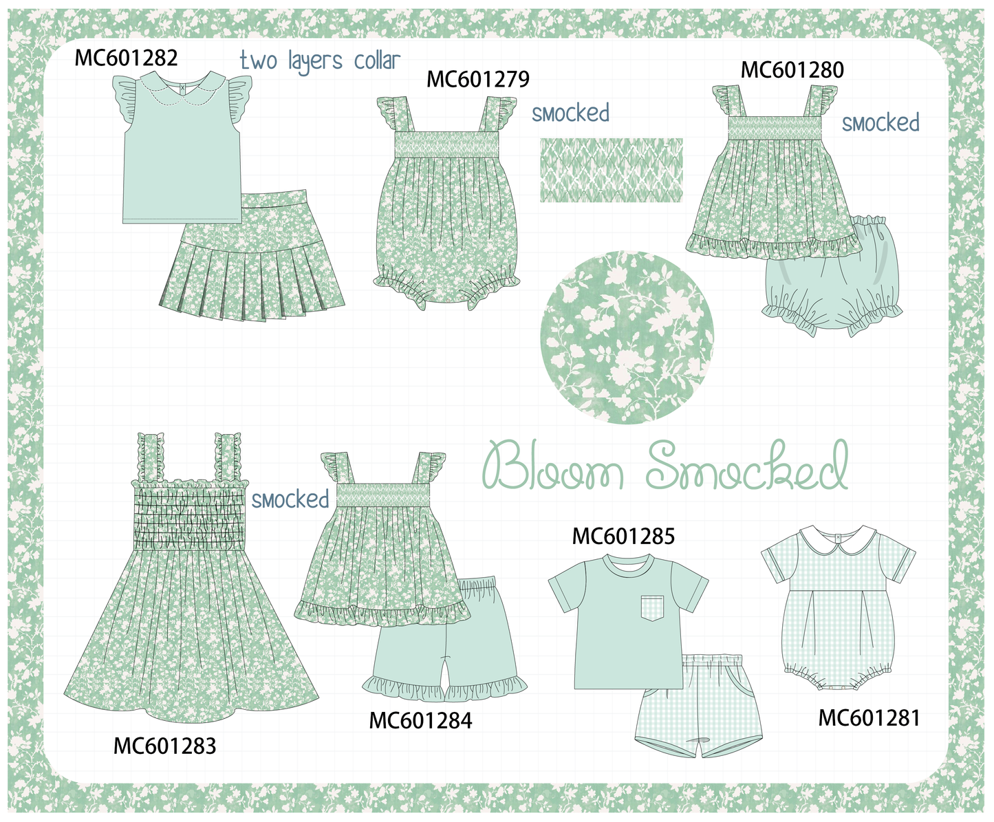 PO79 Sage floral smocked collection