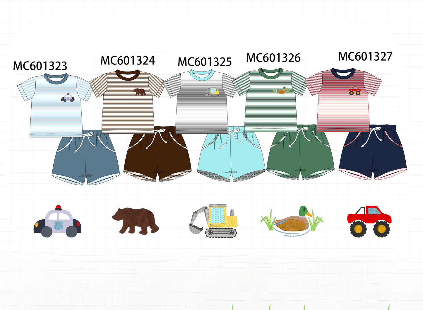 PO79 Stripe embroidery shorts set collection