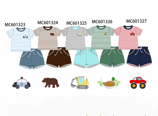 PO79 Stripe embroidery shorts set collection