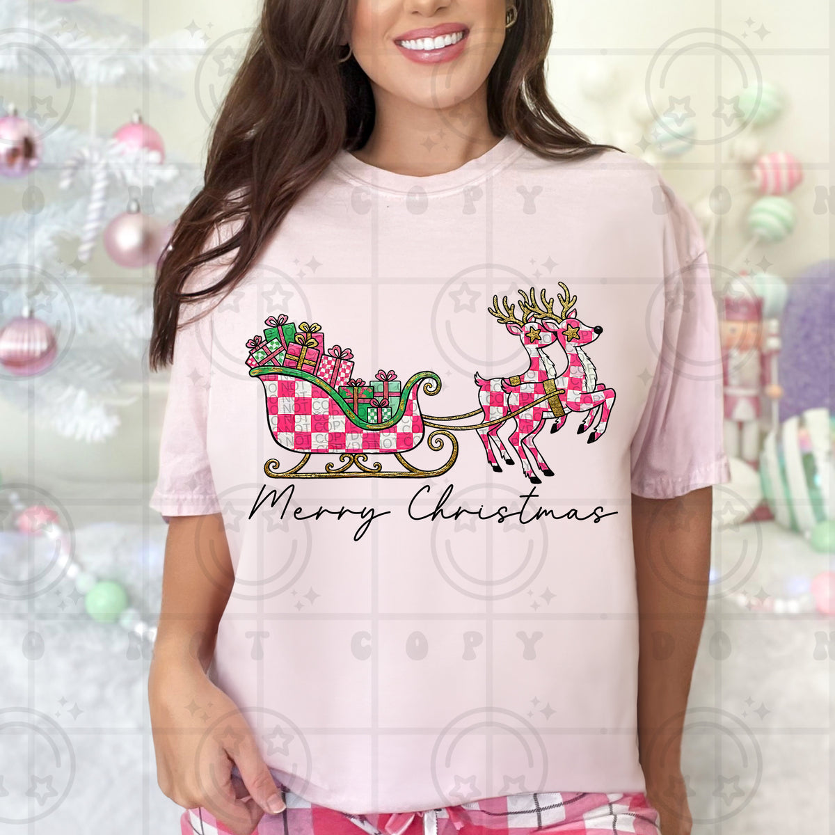 Merry pink checkered Christmas